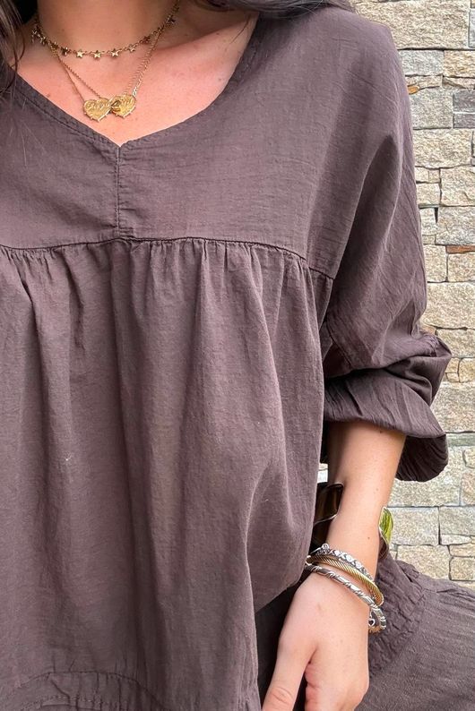 Prairie Pintuck Cotton Smock Chocolate